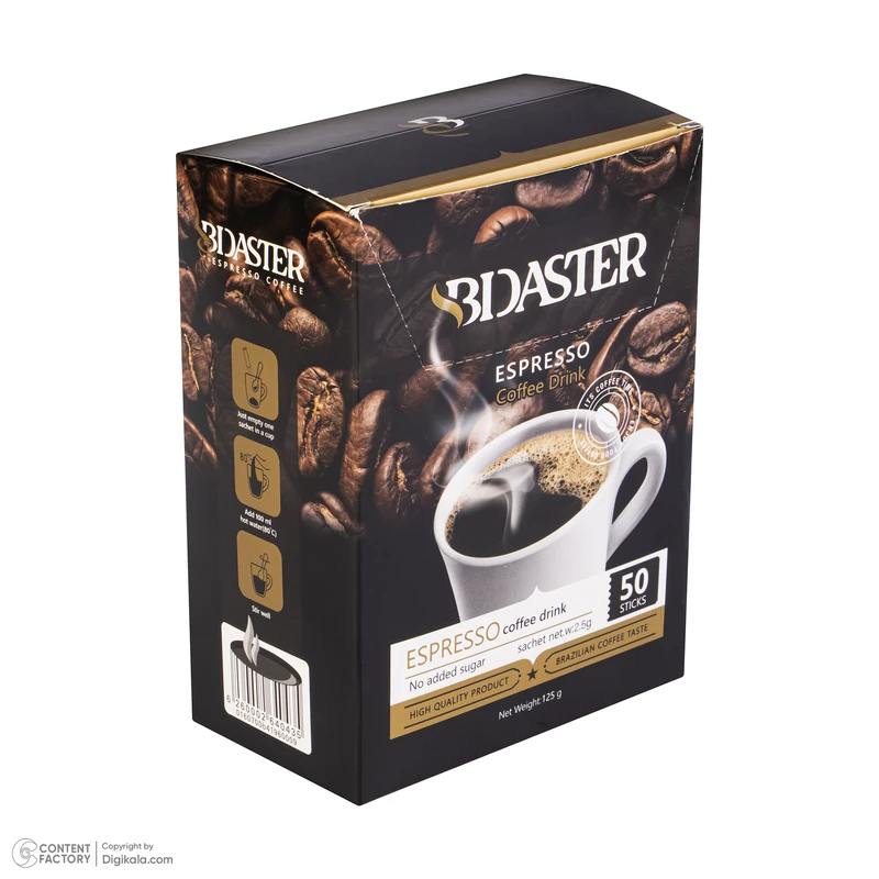پودر قهوه فوری اسپرسو بیداستر - 2.5 گرم بسته 50 عددی - Image 2